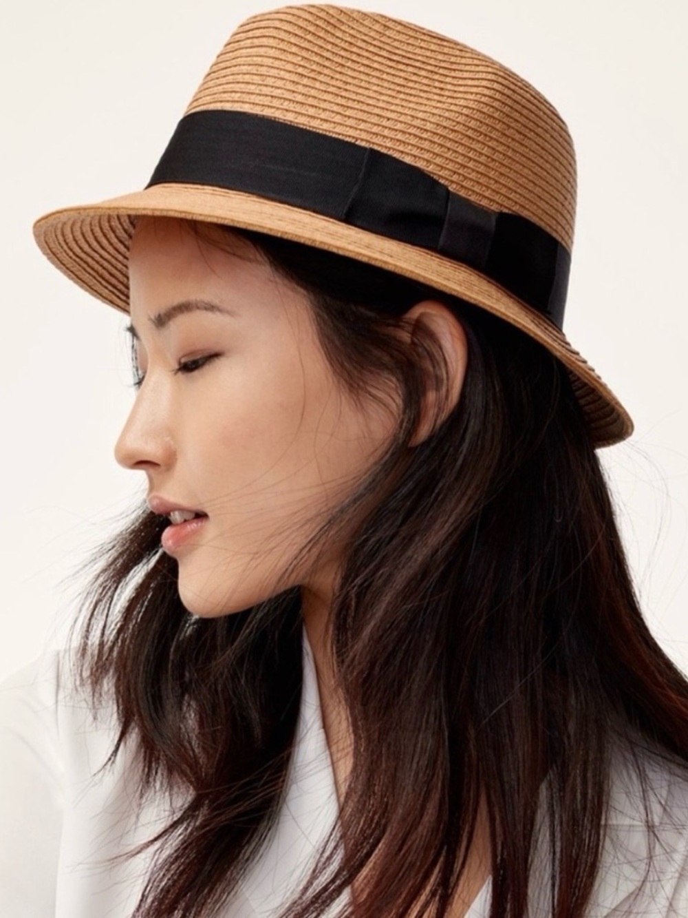 Talula Natural Brown Straw Fedora Black Grosgrain Ribbon Band Travel Packable SM